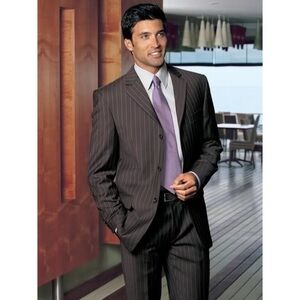 Calvin Klein Wool Pinstripe Brown Blazer Sport Coat Suit Jacket Three Button 42R